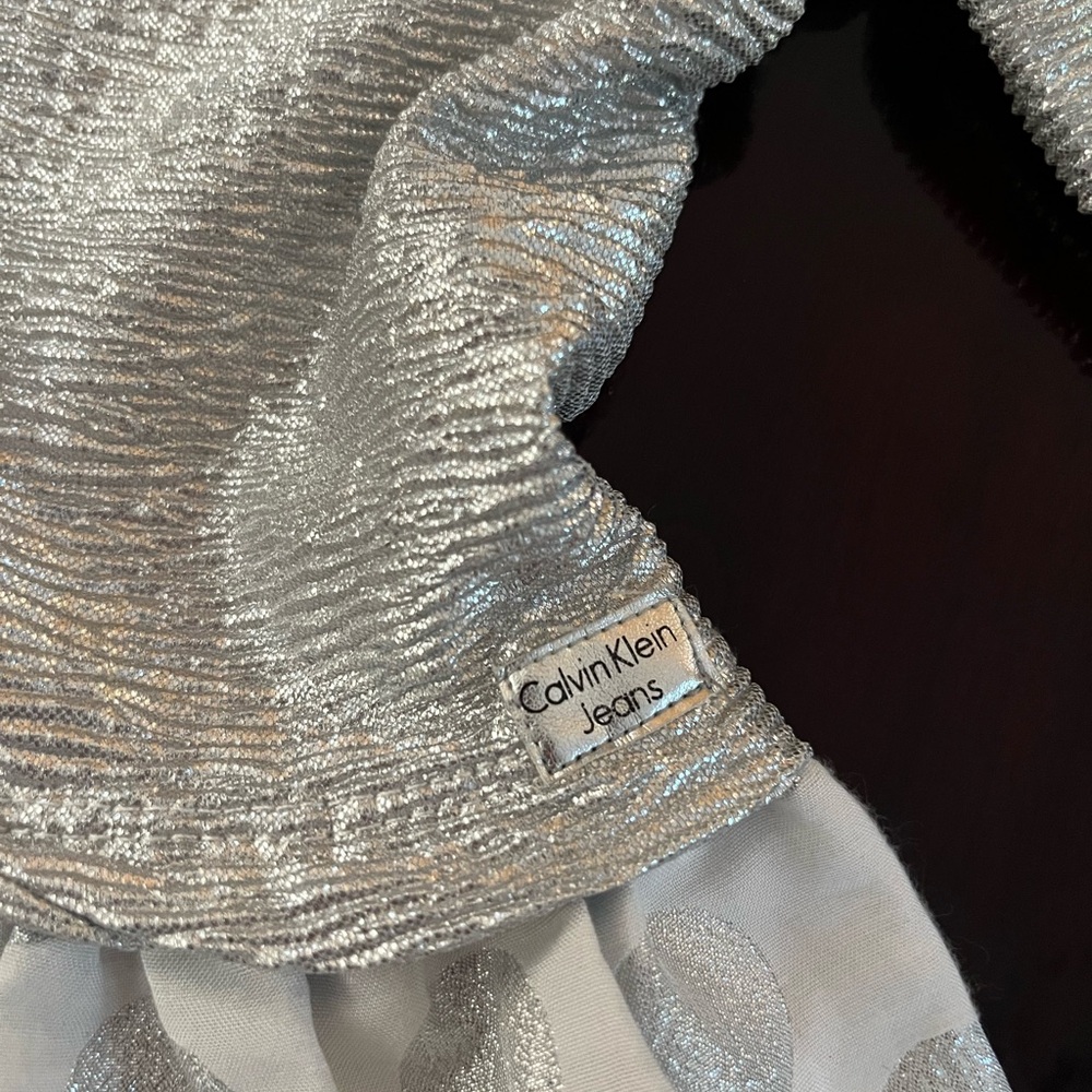 Beautiful silver and white baby girl dress long sleeve Calvin Klein size 24 M - Picture 6 of 8